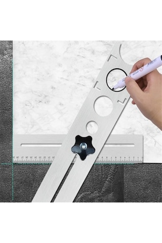 Wealthglow Çok Işlevli Evrensel Fayans Deliği Bulucu 40cm Evrensel Cetvel Kalınlık 1mm Delme Aracı Siyah Yok Dwx34n
