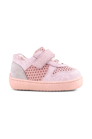 Rakerplus Bob Hakiki Deri Pudra Gri Barefoot Cırtlı Lastikli Bebek Sneaker Ayakkabı Pudra