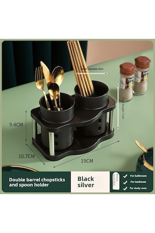 Geeroyoo Mutfak Çatal Bıçak Organizer Çift Kaseklı Fakatlı Tutucu Sıkı Tasarım Sağlam Malzeme Kolay Montaj Siyah-gümüş Renkli Depolama Rakusu Diğer