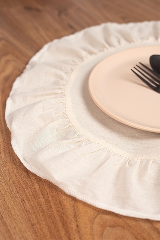 Keten 4'lü Fırfırlı Yuvarlak Amerikan Servisi 40 Cm - Ztasy4 Ekru