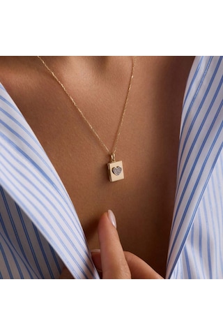 Sembolgold Sevimli Kapaklı Kalp Kolye Taşlı 10.1 Mm 45 Cm T14383 Renkli