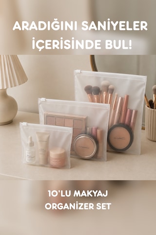 10 Adet Fermuarlı Makyaj Çantası Organizer