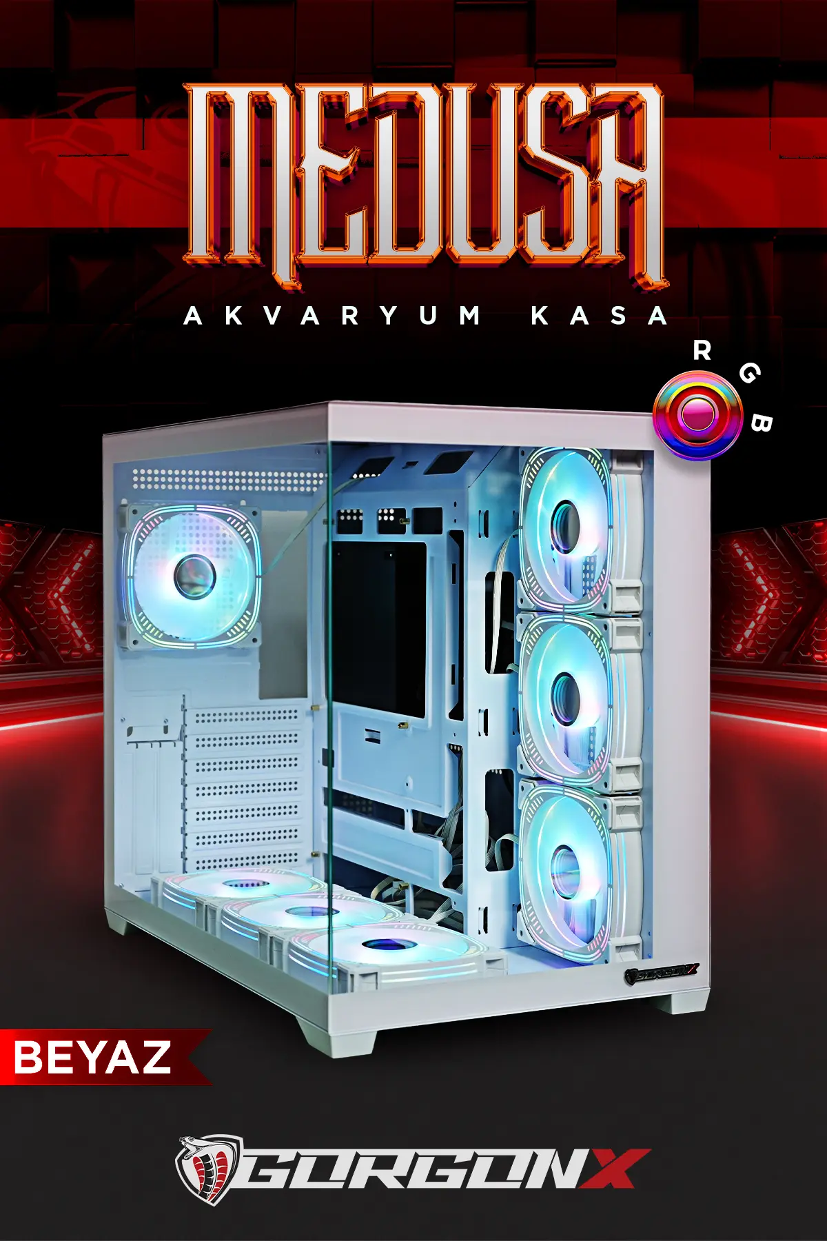 Gorgon-x Medusa-v2 7x120mm Argb Fanlı & 650w 80+ Power Supply Lı Akvaryum Oyuncu Kasası
