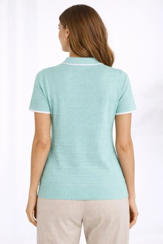Wear Vexel Kadın Yazlık Dokuma Triko Tişört Düğmesiz Polo Yaka Kısa Kol T-shirt - Mint Yeşili Mint Yeşili
