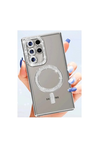 Samsung Galaxy Uyumlu- S25 Ultra Kılıf Joke Simli Magneticsafe Kılıf - Pembe