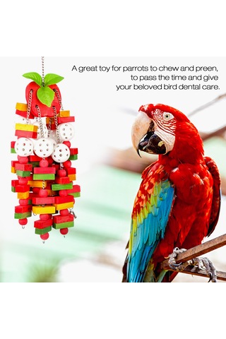 Samdoo Kuşlar İçin Ahşap Çiğneme Oyuncakları, Doğal Malzeme, Papaganlar İçin Diş Bakımı Ve Zaman Geçirme, El Yapımı Elma Şeridi Oyuncağı