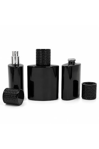 20 Adet Boş Cam Parfüm Şişe, 50 Ml, Özel Siyah Elips Model-fspb-50