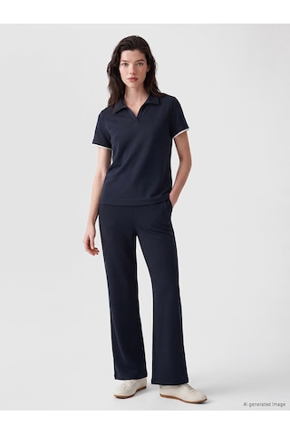 Lcw Comfort Lacivert Polo Yaka Soft Touch Kadın Tişört
