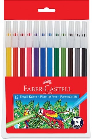 Faber-Castell Keçeli Kalem 12 Renk, Parlak Renkler, Su Bazlı Yıkanabilir Mürekkep, Çocuklar İçin Güvenli
