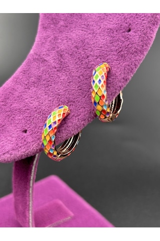 Çelik Mineli Desenli Kadın Halka Gold Küpe Günlük Gold