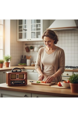 Durukar Büyük Boy Retro, Nostaljik, Ahşap Tasarım Bluetooth Hoparlörlü, Şarjlı, Taşınabilir Fm/am D