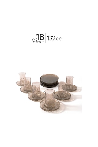 Mest 18 Parça 6 Kişilik Füme Pasta Tabaklı Çay Bardağı Seti 132 Cc - Şık Ve Zarif Füme