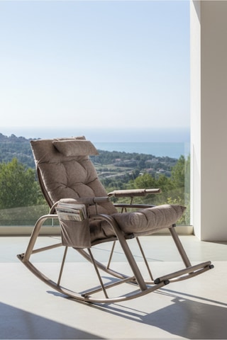 Lumis Garden Sallanan Sandalye, Metal Ayaklı Tv Koltuğu, Sallanan Tekli Koltuk Kahverengi