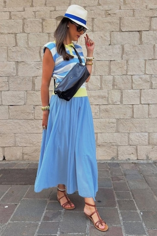 Madmext Bebe Mavisi Vual Kumaş Basic Kadın Uzun Boy Kadın Etek Mg2366 Bebe Mavisi