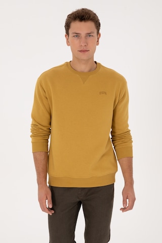 U.S. Polo Assn. Erkek Comfort Fit Bisiklet Yaka Şardonlu Hardal Basic Sweatshirt 50313757-VR151