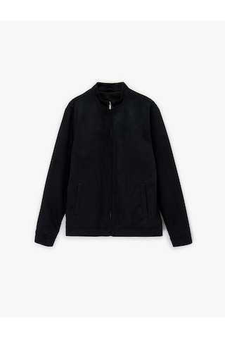 Koton Uzun Kollu Dik Yaka Cepli Fermuarlı Slim Fit Suni Süet Bomber Ceket Lacivert 6sam20026hw