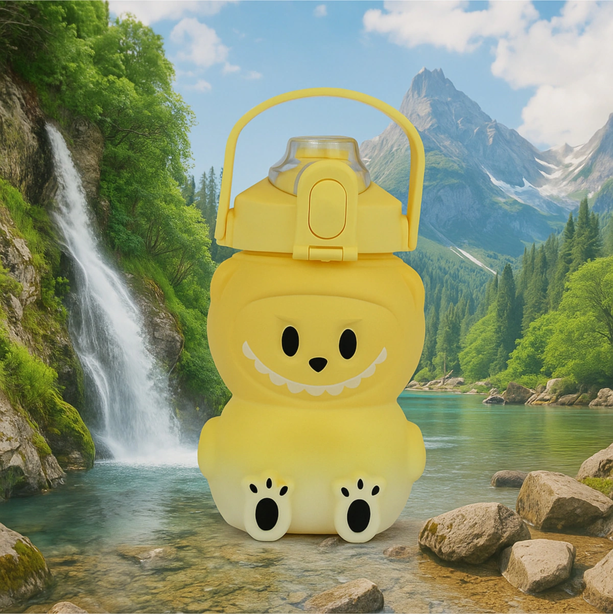 Labubu Matara Sarı 1000 Ml Sevimli Kapaklı Su Şişesi, Okul & Spor İçin Dayanıklı Su Kabı Sarı