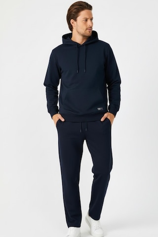 Lacivert Regular Fit Kapüşonlu Cepli Sweatshirt Düz Paça Erkek Eşofman Takımı Lacivert