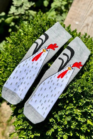 Lousocks Unisex Gri Horoz Desenli Soket Çorap