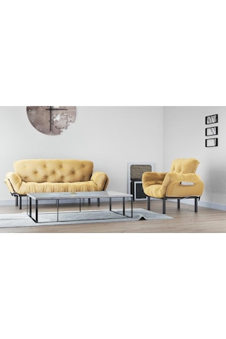 Pafu Nitta Yataklı Koltuk 3+1 Hardal