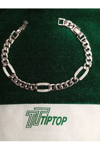 Tiptop/ Gümüş Renk Zincir Model Zirkon Taşlı Bileklik Gümüş