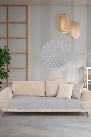 Zeynep Tekstil Halfy Natural Pamuklu Koltuk Şalı Çekyat Örtüsü 100 x 210 CM Gri