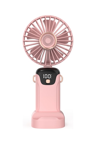 Hangfox Sl608 Led Ekranlı El Fani - Katlanabilir Gövde, 5 Vites Rüzgar, 5 Saat Pil Süresi, Sesiz Çalışma, Telefon Tutucu, Pil Dahil Pembe
