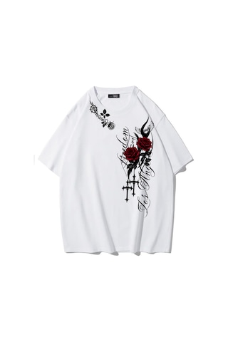 Brz Collectıon Brz Collection Unisex Oversize Thorned Romanca T-shirt Beyaz