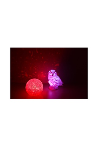 Işık Kasabası 36 Pembe Led Baykuş Ve Yansımalı Küre Gece Lambası Kırmızı Pembe