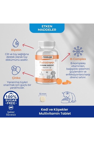 Multivitamin 75 Tablet, Kedi Ve Köpekler İçin Bağışıklık Tamamlayıcı