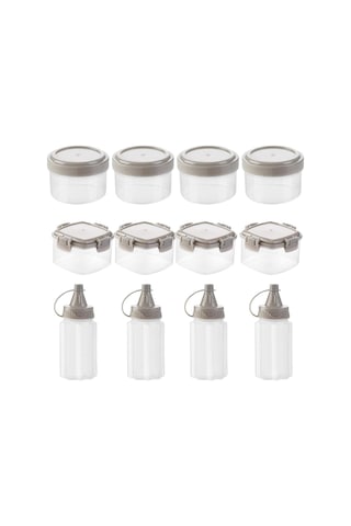 Shineyee 12'li Mini Plastik Sıvı Tatlandırıcı Şişeler Seti - 1 Oz Tuz-biber Kutusu İle Salata Sos, Ketçap, Bal Saklama Kabı Gri Gri