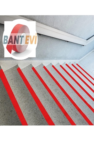Kırmızı Merdiven Kaydırmaz Bant 2.5cmx5metre Ince Kırmızı Kaymaz