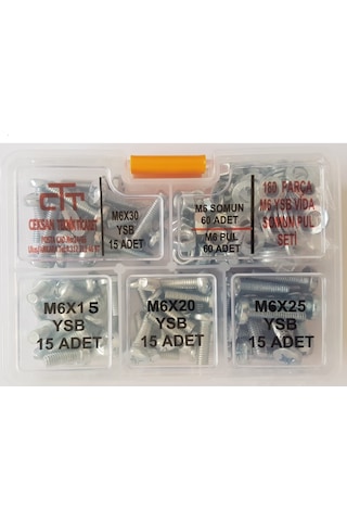 M6 Ysb Vida Somun Pul Seti 180 Parça M6 Boy 15-20-25-30 MM