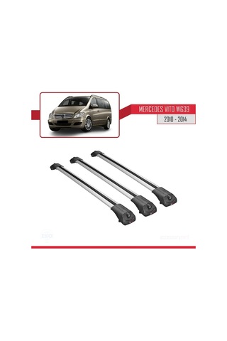 Mercedes Vito W639 2010-2014 Arası İle Uyumlu Ace-1 Ara Atkı Tavan Barı Gri 3 Adet Bar