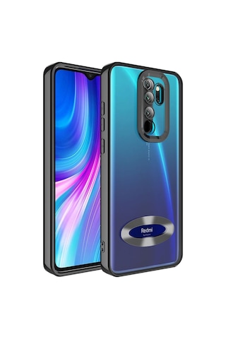 Xiaomi Redmi Note 8 Pro Kılıf Kamera Korumalı Logo Gösteren Zore Omega Kapak Siyah
