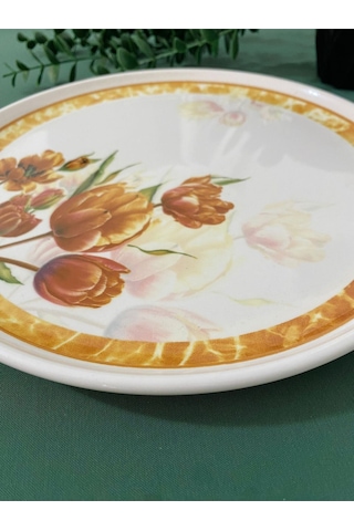 Vintage Lale Büyük Servis Tabağı Kızıl Kahve