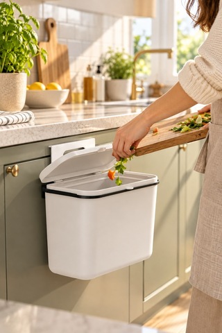 8 Litre Kapaklı Mutfak Çöp Kovası Beyaz Dolap Kapaklı Asılabilir Çöp Kutusu