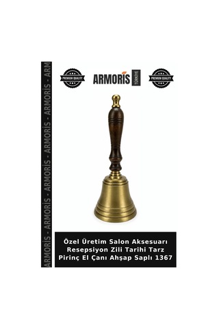Özel Üretim Salon Aksesuarı Resepsiyon Zili Tarihi Tarz Pirinç El Çanı Ahşap Saplı 1367