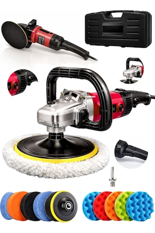Moonshop Bakır Sargı Devir Ayarlı Polisaj Makinesi 2000 Watt 180mm 12parça Set Hediyeli