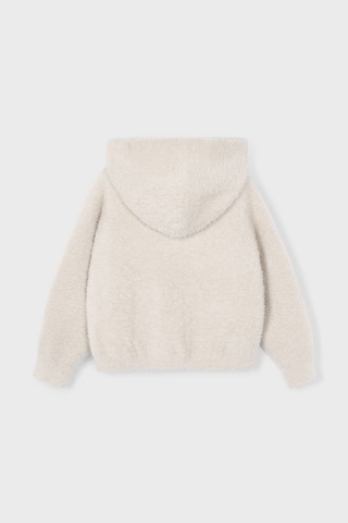 Kız Çocuk Kapüşonlu Cepli Pelüş Hırka - Ekru Gri