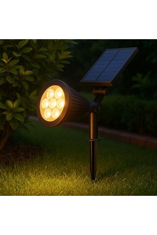 7w Solar Led Bahçe Armatürü 3200k Günışığı Güneş Enerjili Kazıklı & Duvar Montajlı Çim Aydınlatma Lambası 7 Led, Ip65, 90 Lümen, 140x270x95 Mm Sku: Smgstk7440127180
