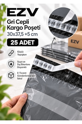 Gri Cepli Kargo Poşeti 30x37,5 +5 Cm 25 Adet