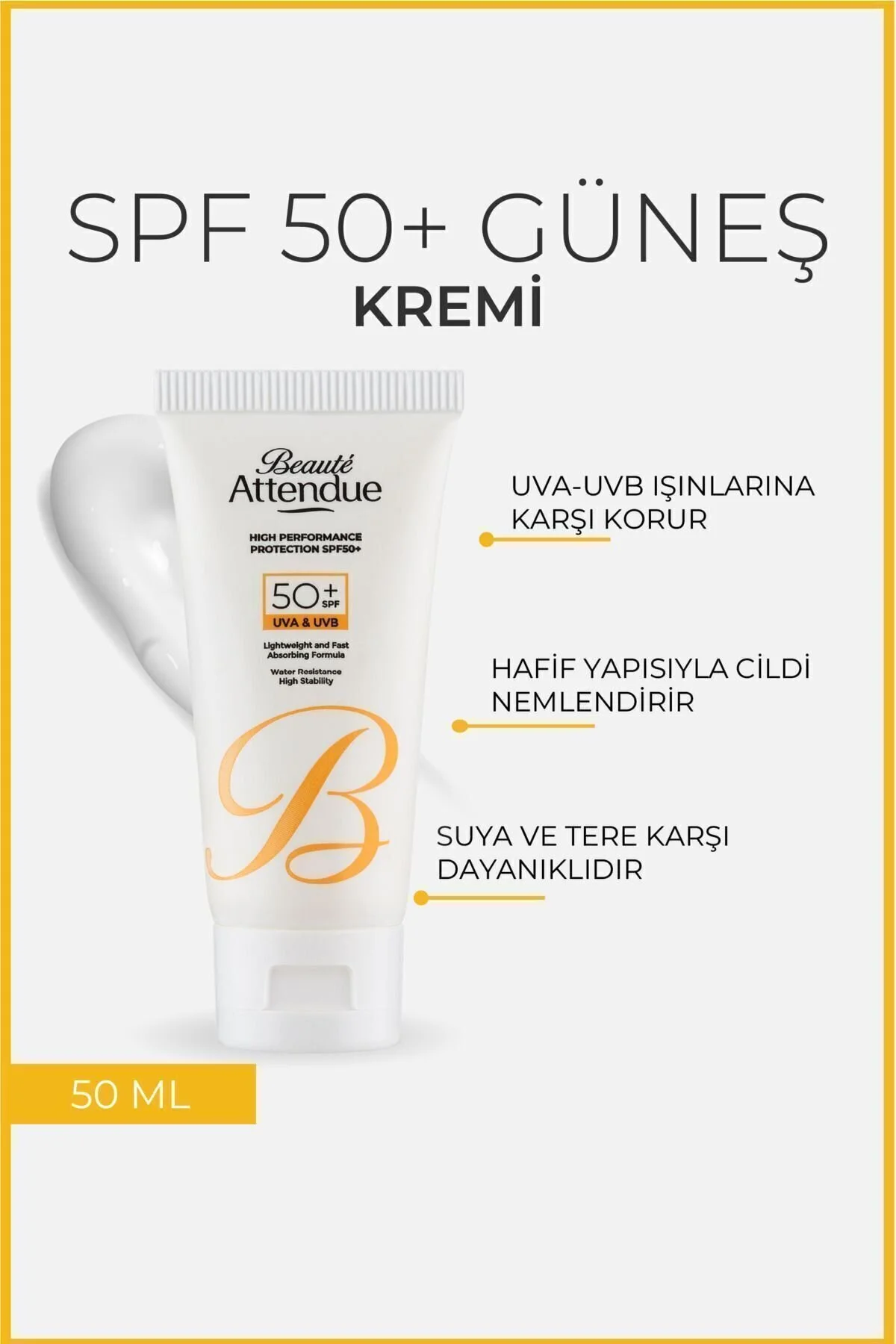 Beaute Attendue Yüksek Koruma Performanslı Spf 50 Yüz Güneş Kremi