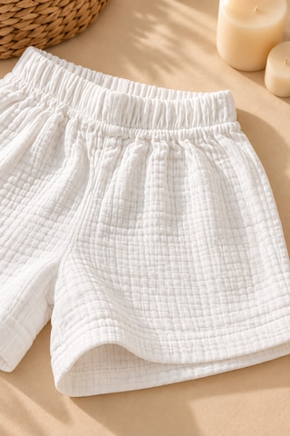 Elovias %100 Pamuk Müslin Çocuk Şort Unisex Kız Erkek Çocuk Yazlık Oversize Rahat Kalıp 1-2-3-4 Yaş Beyaz
