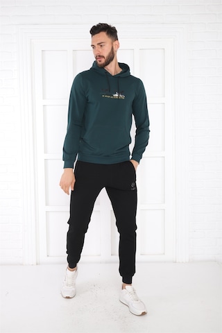Escetic Spor Erkek Yeşil Cepli, Kapüşonlu Sweatshirt-4175