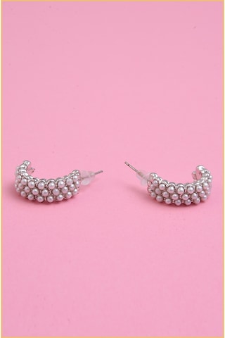 Gümüş 2'li İncili Halka Küpe Çok Renkli