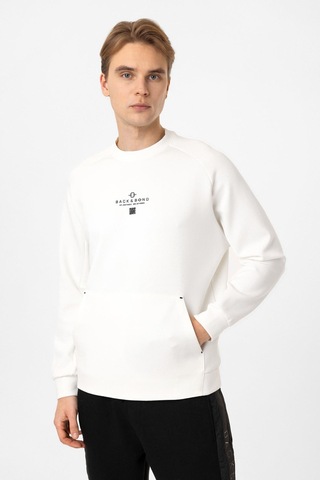 Backandbond Beyaz Regular Fit Pamuklu Bisiklet Yaka Kanguru Sweatshirt