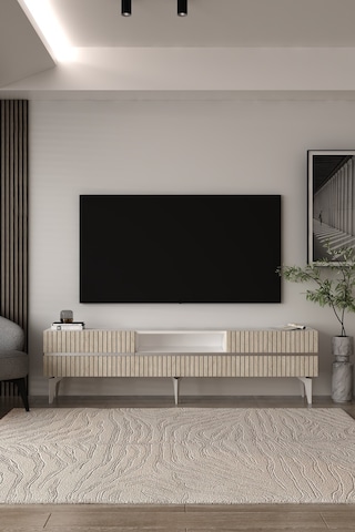 180dhdtsç5btg Tedy Kapaklı Pleksi Lazer Desen Tv Sehpası Beyaz-traverten-gümüş