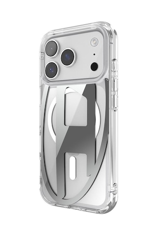 Diesel Apple iPhone 17 Pro Uyumlu Magsafe Destekli Oval D Metalik Kılıf - Gümüş