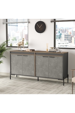 Robin Home Berlin E Ofis Konsol Klasör Dolabı Metal Ayaklı Kahve- Gri